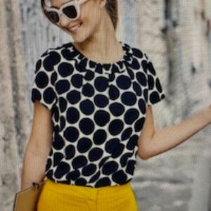 Worn ONCE!! EUC Boden Silk-Blend Navy/White Polka Dot Carey Top, Size 8